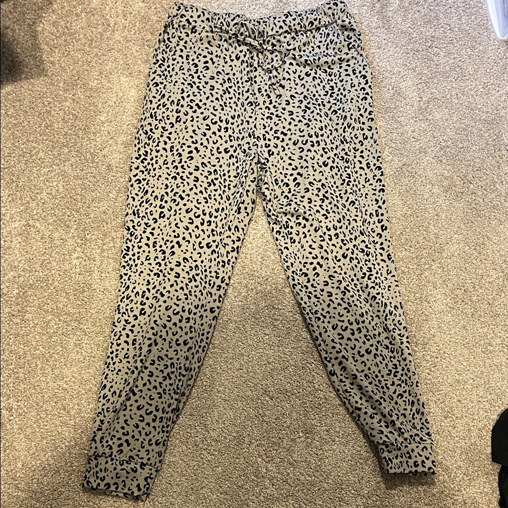 Leopard Print Jogger Pants - Beige & Black